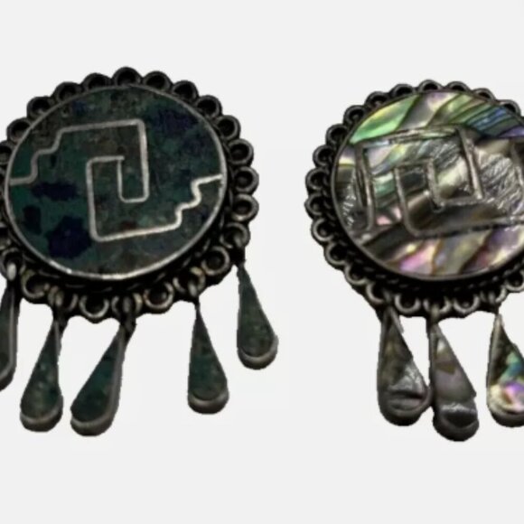 Jewelry - Native Brooch Sterling Dangle Pin Abalone Taxco Pair